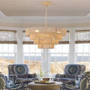 English Elm New Woven Rattan Chandelier with Four Iron Frames Farmhouse Dining Room Pendant Light W1340P155976