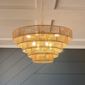 English Elm Bohemian Rattan Wicker Five Tier Chandelier Pendant Light for Living Room Dining W1340P155977