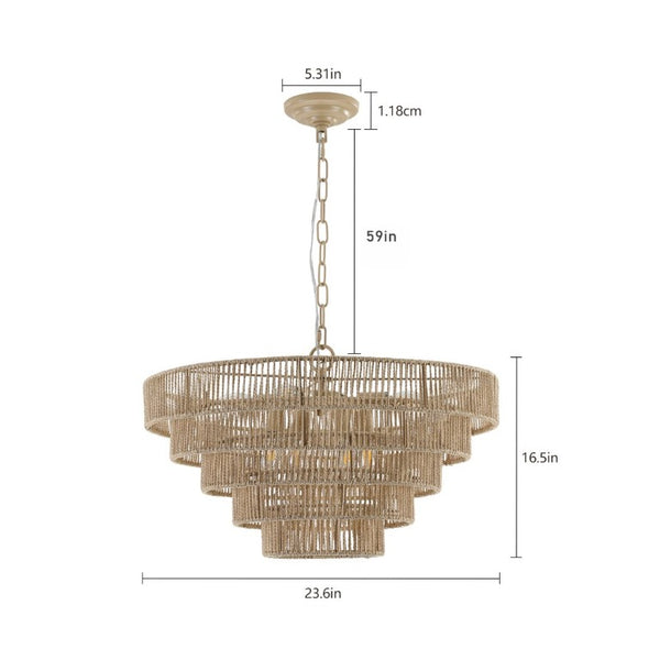 English Elm Bohemian Rattan Wicker Five Tier Chandelier Pendant Light for Living Room Dining W1340P155977