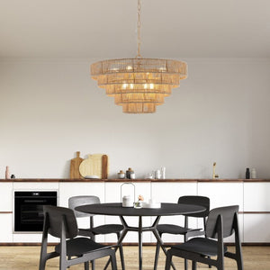 English Elm Bohemian Rattan Wicker Five Tier Chandelier Pendant Light for Living Room Dining W1340P155977