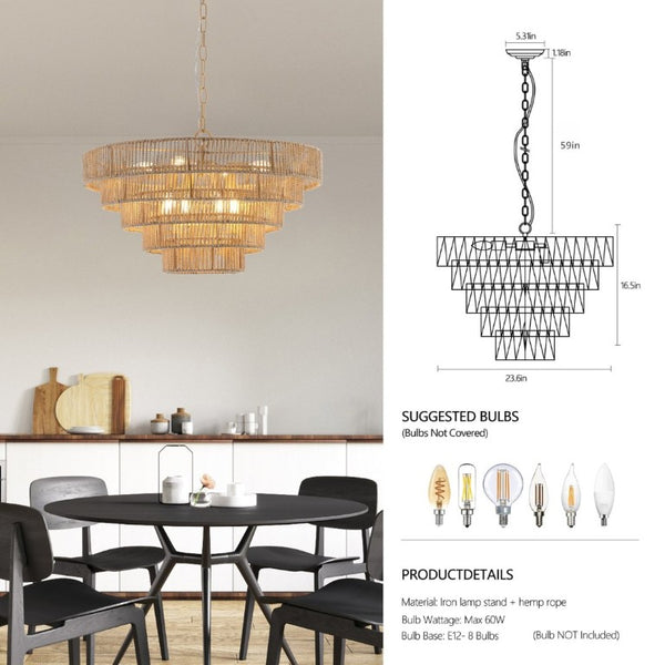 English Elm Bohemian Rattan Wicker Five Tier Chandelier Pendant Light for Living Room Dining W1340P155977