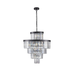 English Elm 24 Inch Black Iron K9 Crystal Chandelier Five Tier 15 Light Foyer and Dining Fixture W1340P188535