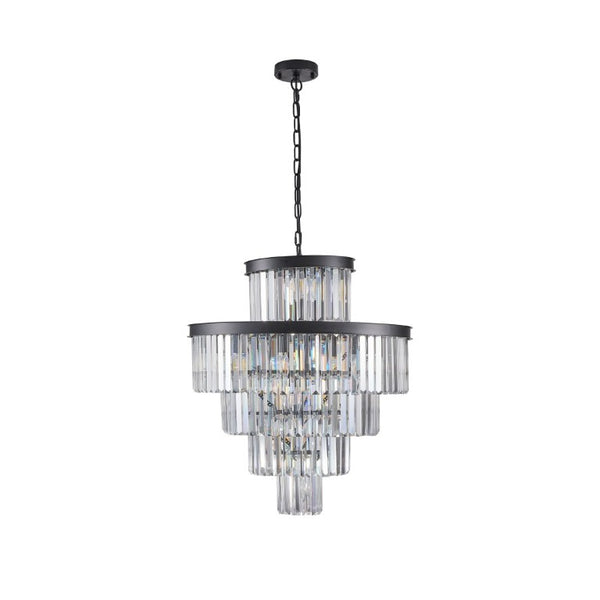 English Elm 24 Inch Black Iron K9 Crystal Chandelier Five Tier 15 Light Foyer and Dining Fixture W1340P188535