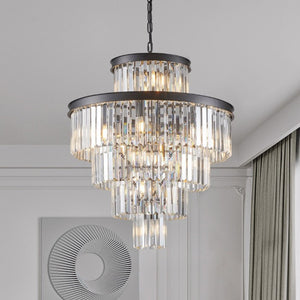 English Elm 24 Inch Black Iron K9 Crystal Chandelier Five Tier 15 Light Foyer and Dining Fixture W1340P188535