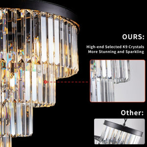 English Elm 24 Inch Black Iron K9 Crystal Chandelier Five Tier 15 Light Foyer and Dining Fixture W1340P188535
