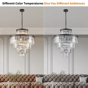 English Elm 24 Inch Black Iron K9 Crystal Chandelier Five Tier 15 Light Foyer and Dining Fixture W1340P188535