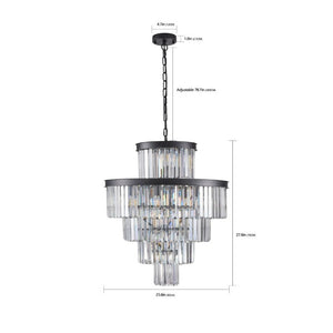 English Elm 24 Inch Black Iron K9 Crystal Chandelier Five Tier 15 Light Foyer and Dining Fixture W1340P188535