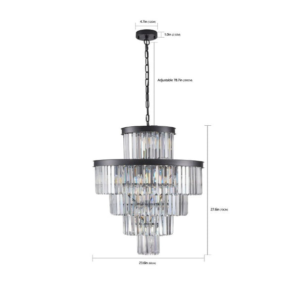 English Elm 24 Inch Black Iron K9 Crystal Chandelier Five Tier 15 Light Foyer and Dining Fixture W1340P188535