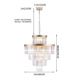 English Elm 24 Inch Gold Iron Chandelier with K9 Crystal Strands Five Tier 15 Light Entryway Fixture W1340P188536