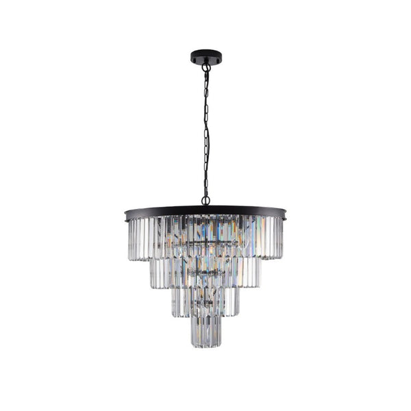 English Elm 24 Inch Four Tier K9 Crystal Chandelier Matte Black Iron Frame Glam Dining Room Pendant W1340P188542