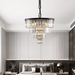 English Elm 24 Inch Four Tier K9 Crystal Chandelier Matte Black Iron Frame Glam Dining Room Pendant W1340P188542