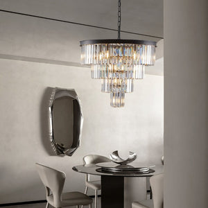 English Elm 24 Inch Four Tier K9 Crystal Chandelier Matte Black Iron Frame Glam Dining Room Pendant W1340P188542