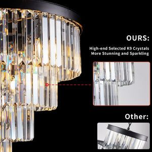 English Elm 24 Inch Four Tier K9 Crystal Chandelier Matte Black Iron Frame Glam Dining Room Pendant W1340P188542