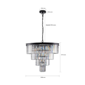 English Elm 24 Inch Four Tier K9 Crystal Chandelier Matte Black Iron Frame Glam Dining Room Pendant W1340P188542