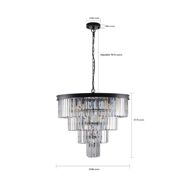 English Elm 24 Inch Four Tier K9 Crystal Chandelier Matte Black Iron Frame Glam Dining Room Pendant W1340P188542