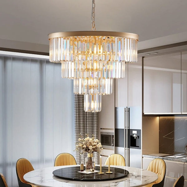 English Elm 24 Inch Four Tier K9 Crystal Chandelier French Gold Iron Frame for Dining Foyer W1340P188544