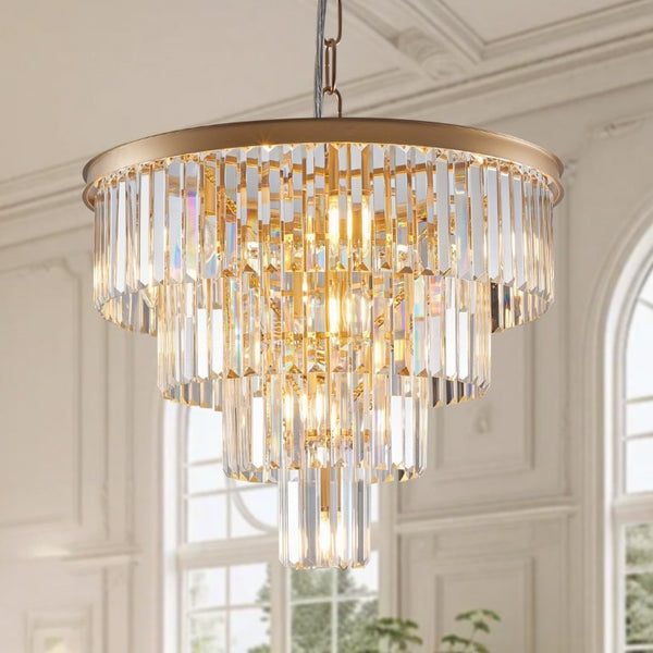 English Elm 24 Inch Four Tier K9 Crystal Chandelier French Gold Iron Frame for Dining Foyer W1340P188544