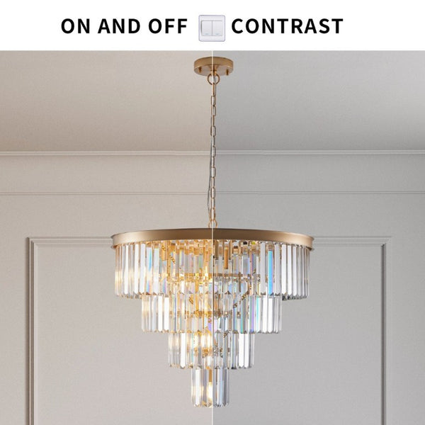 English Elm 24 Inch Four Tier K9 Crystal Chandelier French Gold Iron Frame for Dining Foyer W1340P188544