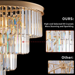 English Elm 24 Inch Four Tier K9 Crystal Chandelier French Gold Iron Frame for Dining Foyer W1340P188544