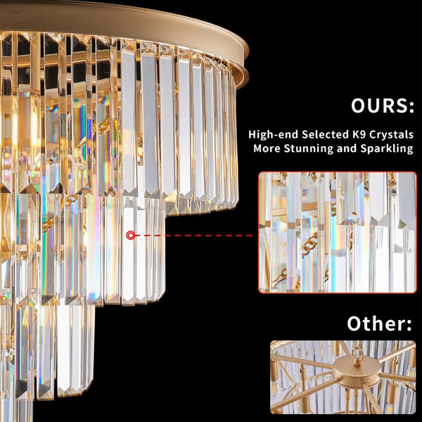 English Elm (same as W1340p188544) Four Tier K9 Crystal Chandelier French Gold Iron Frame Dining Room W1340P189318
