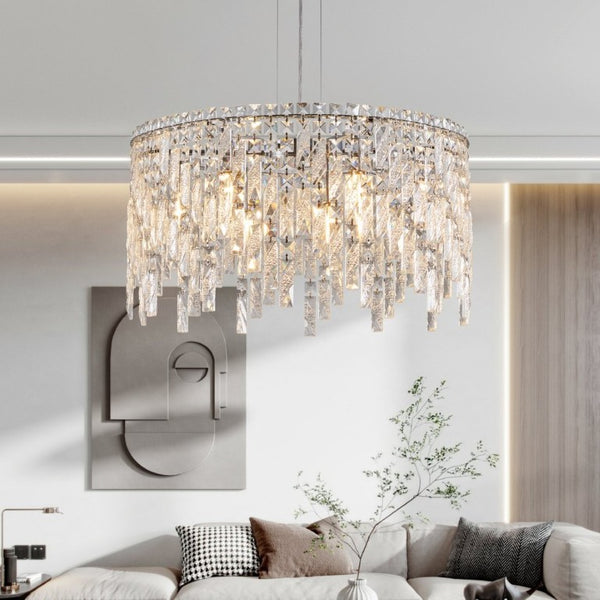 English Elm 24 Inch K9 Crystal Tiered Round Chandelier Chrome Iron Frame Foyer Dining Room W1340P189437