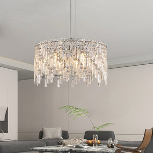English Elm 24 Inch K9 Crystal Tiered Round Chandelier Chrome Iron Frame Foyer Dining Room W1340P189437
