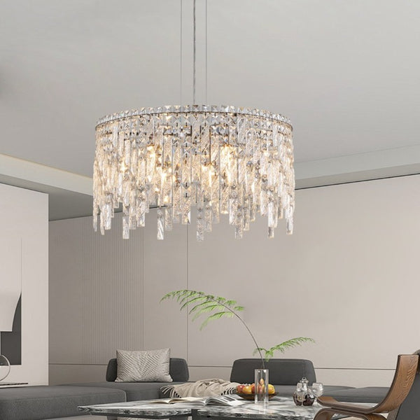 English Elm 24 Inch K9 Crystal Tiered Round Chandelier Chrome Iron Frame Foyer Dining Room W1340P189437