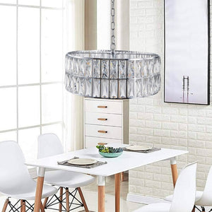 English Elm W1340p189507/L005018-D450-P6c)18 K9 Crystal Drum Chandelier 6-Light Iron Pendant for Dining Chrome W1340P189448