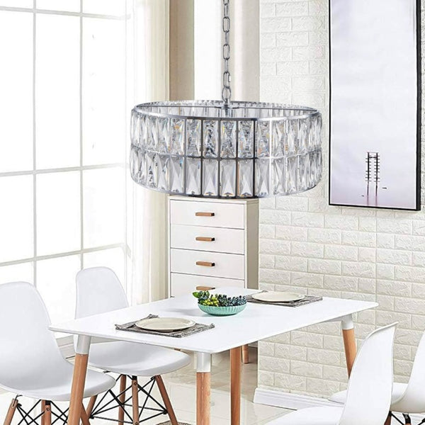 English Elm W1340p189507/L005018-D450-P6c)18 K9 Crystal Drum Chandelier 6-Light Iron Pendant for Dining Chrome W1340P189448
