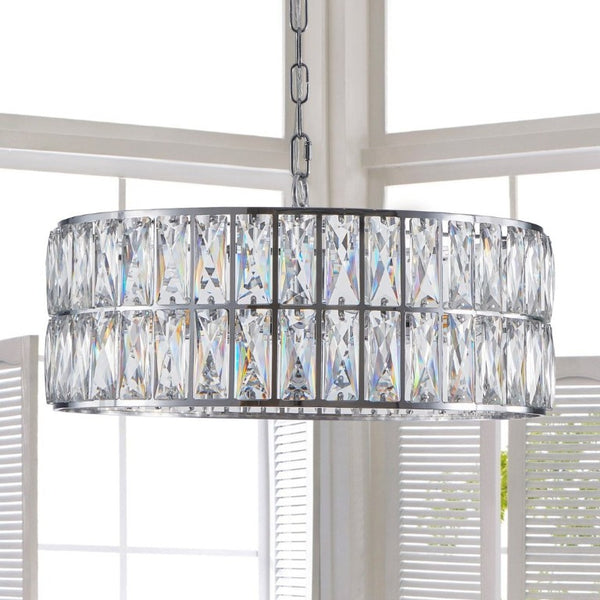 English Elm W1340p189507/L005018-D450-P6c)18 K9 Crystal Drum Chandelier 6-Light Iron Pendant for Dining Chrome W1340P189448