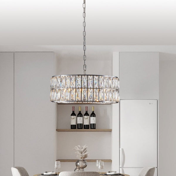 English Elm W1340p189507/L005018-D450-P6c)18 K9 Crystal Drum Chandelier 6-Light Iron Pendant for Dining Chrome W1340P189448