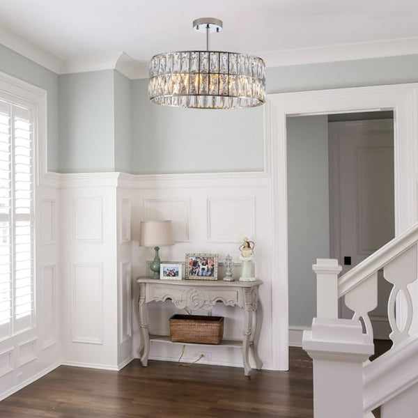 English Elm W1340p189507/L005018-D450-P6c)18 K9 Crystal Drum Chandelier 6-Light Iron Pendant for Dining Chrome W1340P189448