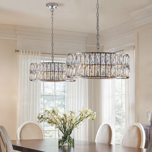 English Elm W1340p189507/L005018-D450-P6c)18 K9 Crystal Drum Chandelier 6-Light Iron Pendant for Dining Chrome W1340P189448