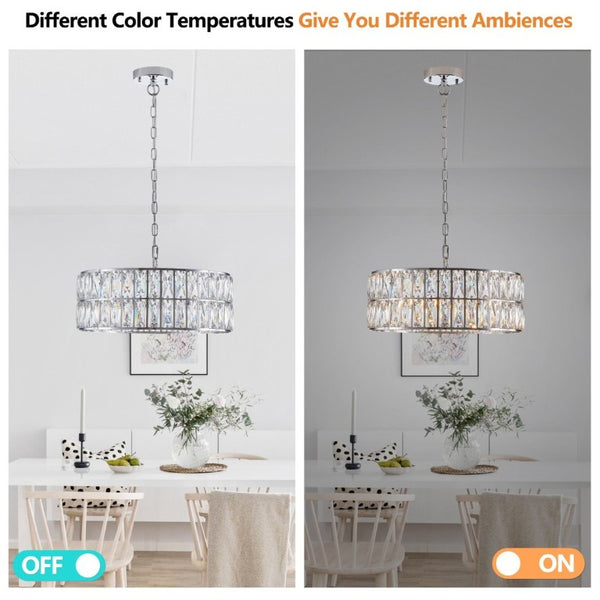 English Elm W1340p189507/L005018-D450-P6c)18 K9 Crystal Drum Chandelier 6-Light Iron Pendant for Dining Chrome W1340P189448