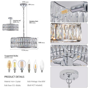 English Elm W1340p189507/L005018-D450-P6c)18 K9 Crystal Drum Chandelier 6-Light Iron Pendant for Dining Chrome W1340P189448