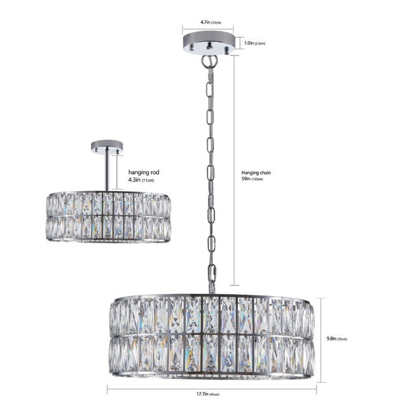 English Elm W1340p189507/L005018-D450-P6c)18 K9 Crystal Drum Chandelier 6-Light Iron Pendant for Dining Chrome W1340P189448