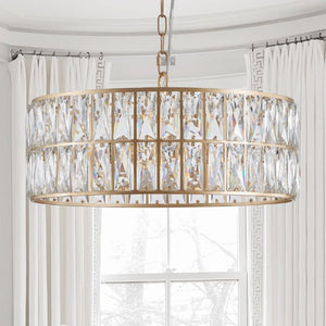English Elm W1340p189507/L005018-D450-P6c)18 K9 Crystal Drum Chandelier 6-Light Iron Pendant for Dining Gold W1340P189450