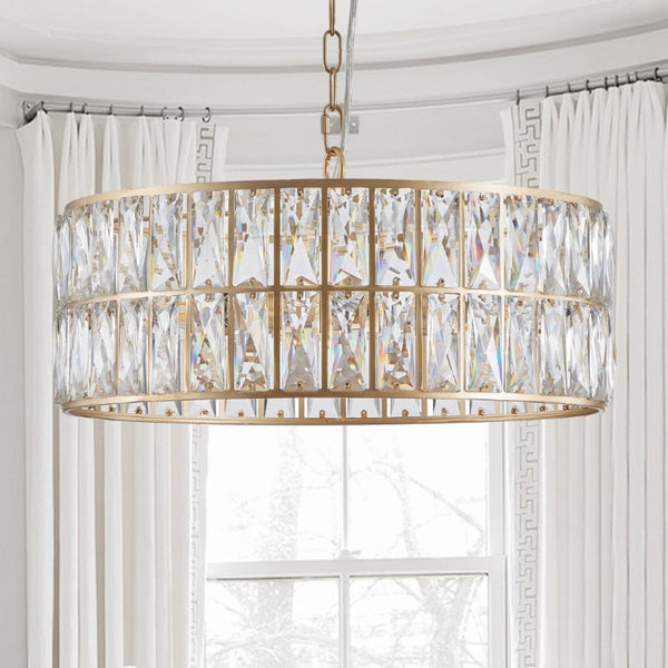 English Elm W1340p189507/L005018-D450-P6c)18 K9 Crystal Drum Chandelier 6-Light Iron Pendant for Dining Gold W1340P189450