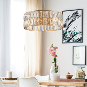 English Elm W1340p189507/L005018-D450-P6c)18 K9 Crystal Drum Chandelier 6-Light Iron Pendant for Dining Gold W1340P189450