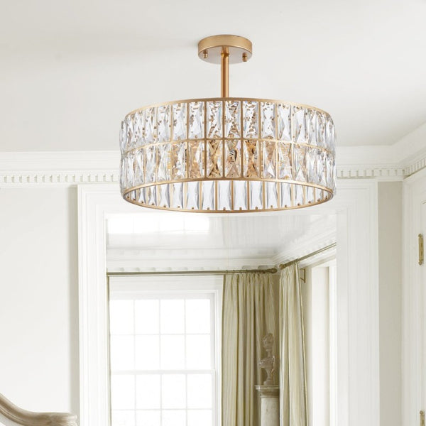 English Elm W1340p189507/L005018-D450-P6c)18 K9 Crystal Drum Chandelier 6-Light Iron Pendant for Dining Gold W1340P189450