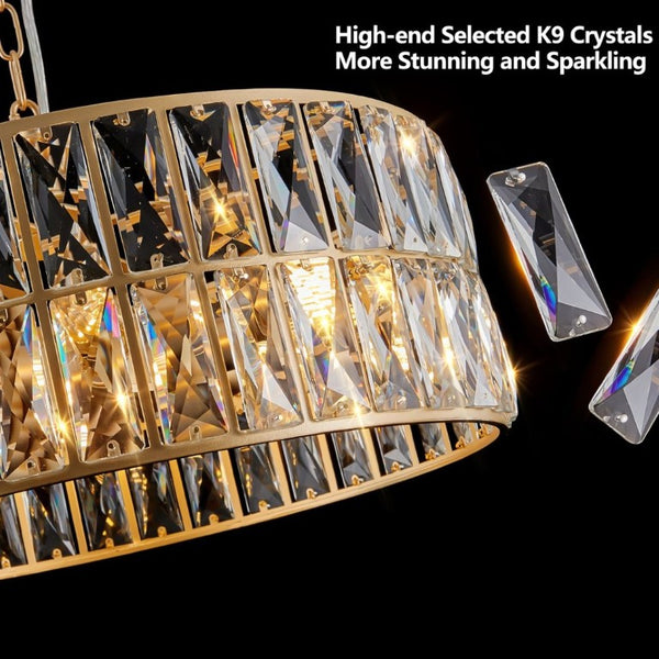 English Elm W1340p189507/L005018-D450-P6c)18 K9 Crystal Drum Chandelier 6-Light Iron Pendant for Dining Gold W1340P189450