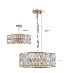 English Elm W1340p189507/L005018-D450-P6c)18 K9 Crystal Drum Chandelier 6-Light Iron Pendant for Dining Gold W1340P189450