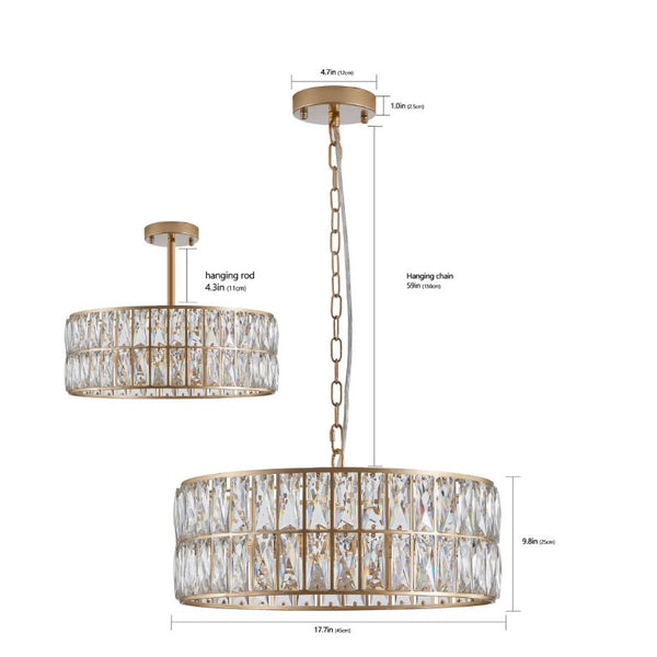 English Elm W1340p189507/L005018-D450-P6c)18 K9 Crystal Drum Chandelier 6-Light Iron Pendant for Dining Gold W1340P189450