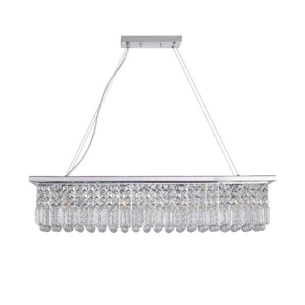 English Elm Modern Crystal Raindrop Chandelier 8 Light White Iron Rectangular Pendant for Dining W1340P189511