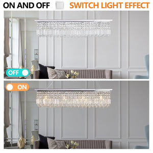 English Elm Modern Crystal Raindrop Chandelier 8 Light White Iron Rectangular Pendant for Dining W1340P189511