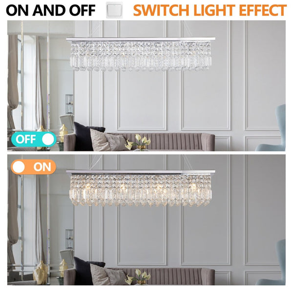English Elm Modern Crystal Raindrop Chandelier 8 Light White Iron Rectangular Pendant for Dining W1340P189511