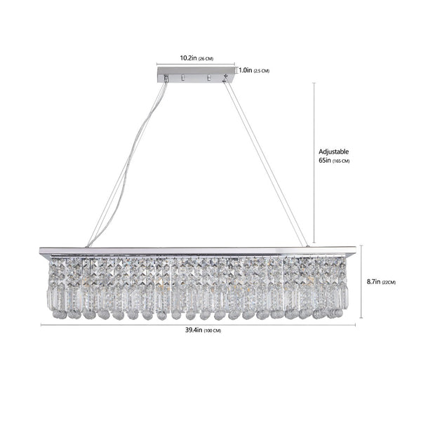 English Elm Modern Crystal Raindrop Chandelier 8 Light White Iron Rectangular Pendant for Dining W1340P189511