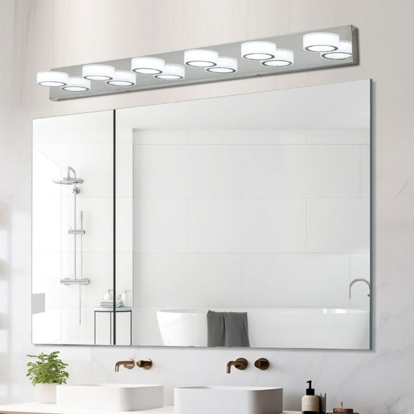 English Elm New Six Light LED Vanity Bar Stainless Steel Frosted Acrylic Bathroom Mirror Wall Fixture Chrome - A W1340P197020