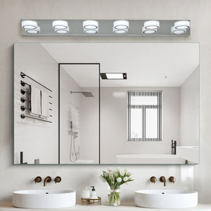 English Elm New Six Light LED Vanity Bar Stainless Steel Frosted Acrylic Bathroom Mirror Wall Fixture Chrome - A W1340P197020