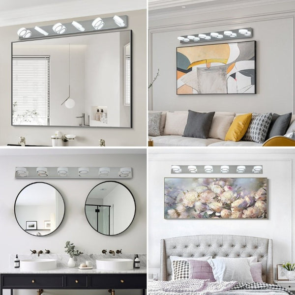 English Elm New Six Light LED Vanity Bar Stainless Steel Frosted Acrylic Bathroom Mirror Wall Fixture Chrome - A W1340P197020